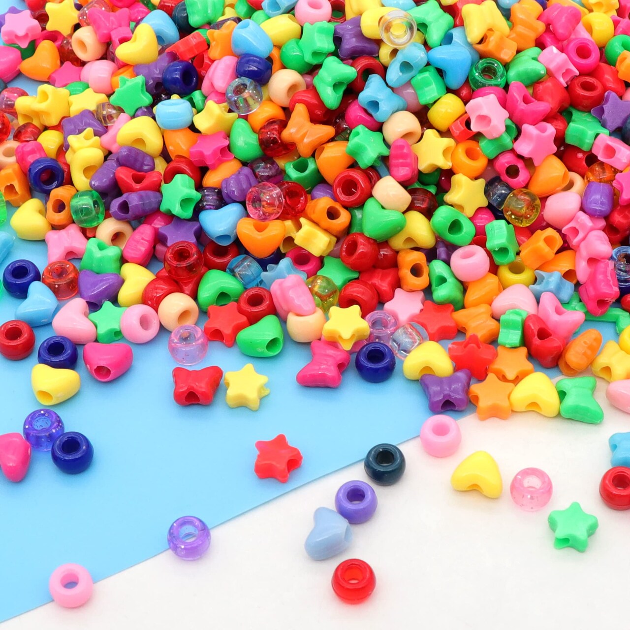 900 Pieces Pony Beads Shapes Multi-Colored Plastic Heart Star Beads Bulk Rainbow Beads for Friendship Bracelets Pony Beads for Hair,DIY Bracelet Necklace Jewelry Making Supplies(Mixed Type)